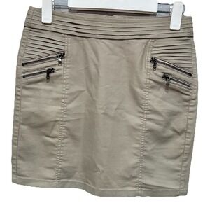 Cache Cache Skirt Women's Tan Skort Skirt Zipper Decor Back Zip Cotton Spandex